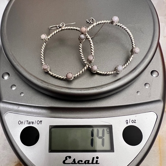 14g Southwestern Peruvian Pink Opal Stone Handmade Sterling Silver Earrings - Picture 7 of 8